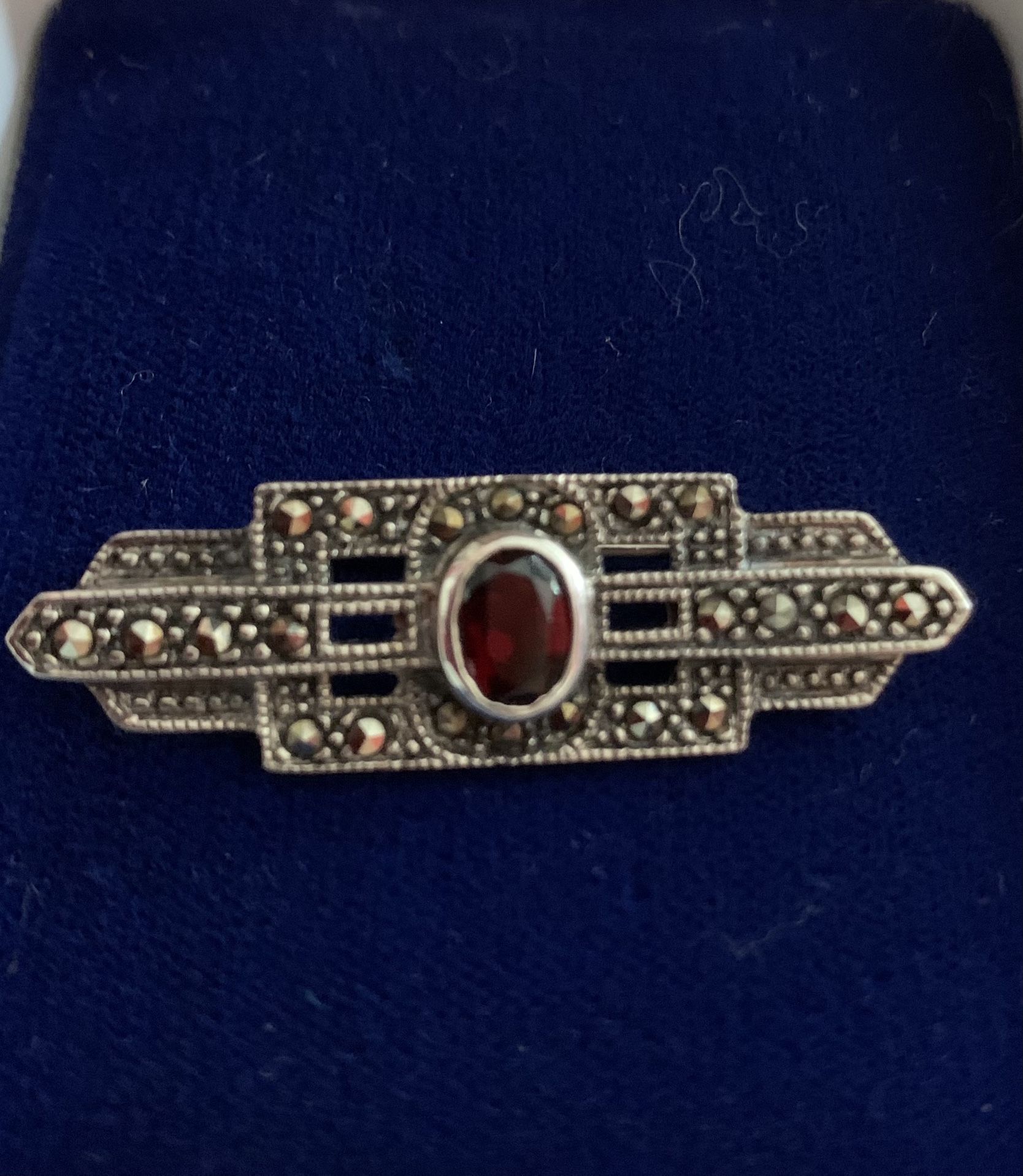 Vintage Sterling Marcasite and Garnet Brooch