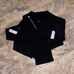 Alo Yoga Accolade 1/4 Zip & Straight Leg Sweatpants Set Black Size Large