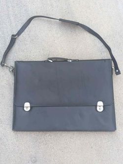 Black Leather Briefcase with Shoulder Strap