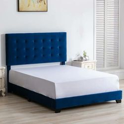 New Queen Velvet Bed Frame, Blue 