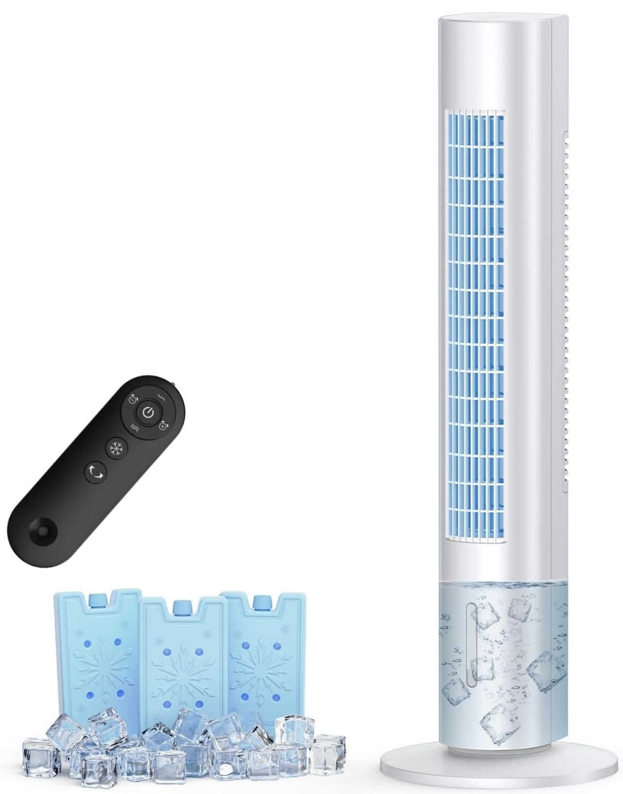 Windowless Air Conditioner Portable, 3 Speeds, 1.2L Water Tank, 3 Ice Packs, 20ft Remote, 7H Timer, No Hose No Window Needed,70° Oscillating Portable