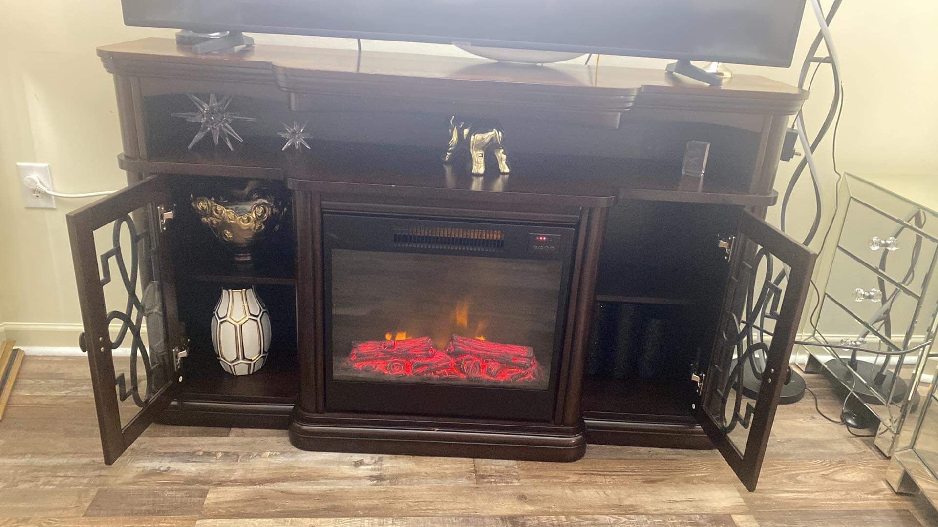 TV stand with fireplace 5ft long 3ft tall 16” wide. 