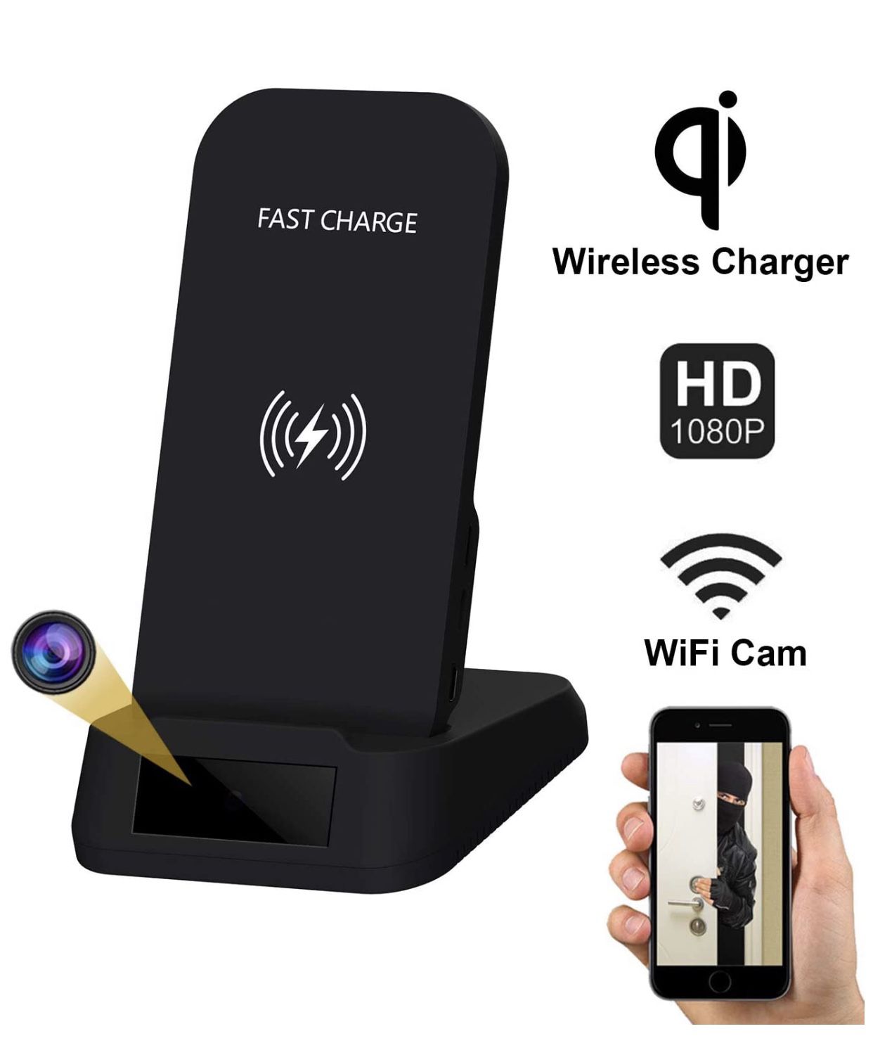 Brand New WiFi Hidden Camera Wireless Phone Charger Spy Camera, KAPOSEV 1080P Security Cameras Spy Nanny Cam with Motion Detection Alarm,Support Remo
