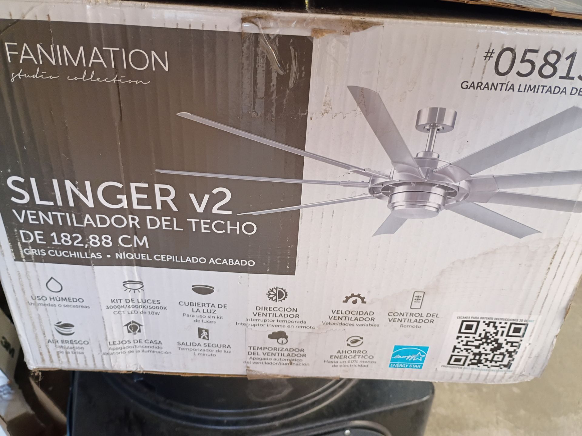 72" ceilings fan, brush nickel,open box new, missing original control remote, available now