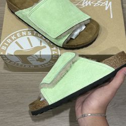 Stussy x Birkenstock Solana Shearling Slide Washed Green 