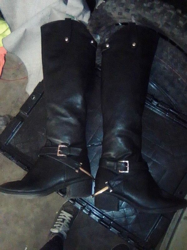 Black Knee High Faux Leather Zip Up Boots 8