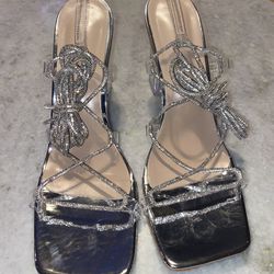 Silver Crystal Strap Heels
