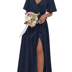 Beautiful Satin Navy Blue Dress Size 2/4 ( xs)