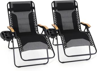 MFSTUDIO Zero Gravity Chairs Set of 2, XL Oversized Outdoor Anti Gravity Chair, Patio Lounge Folding Adjustable Chair with Cup Holder & Padded Headres