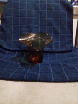 Mid Century Amberina Hand Blown Ruffled Edge Glass Vase