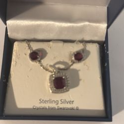 Sterling Silver Earrings And Necklace Simulated Stones