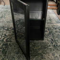 Small Black Glass And Wood Cabinet With Glass Shelf