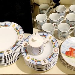 Huge Lot Tea Cup Dinner Lunch Plate Dinnerware Anchor Away Nautical Sea Boat Service Cer