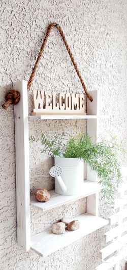 🌱3 Tier Solid Wood Manila Rope Hanging Shelf ::: Distressed White