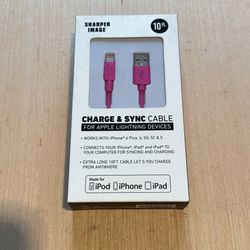 Sharper Image 10ft USB Charging Cable Pink for Apple iPhone iPad iPod Brand New!