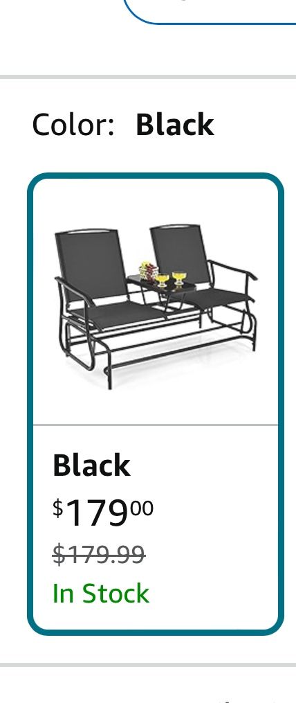 Tangkula 2 Person Swing Glider Chair, Patio Rocking Loveseat w/Center Tempered Glass Table, Outdoor Swing Bench w/Steel Frame & Breathable Mesh Fabric