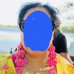 Pink floral long chandelier STATEMENT Handmade USA crochet Earrings hook dangle