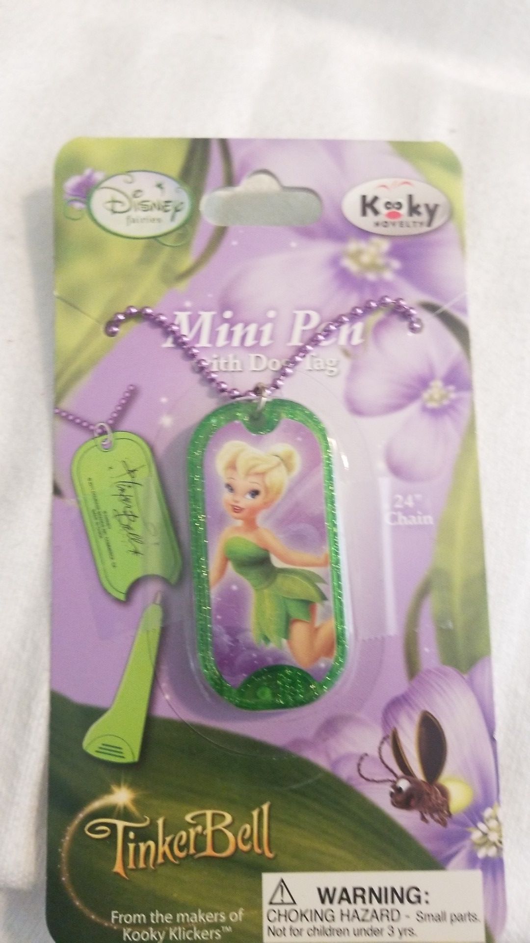 New! Disney Tinkerbell Dog Tag Necklace Pen