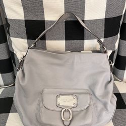 Michael Kors Hudson Downtown Large Purse Tote Bag Pearl Gray Pebbled Leather