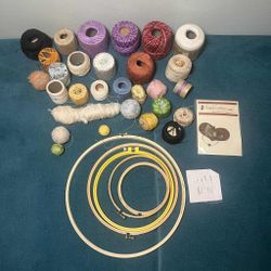 Lot Of Embroidery Supplies-Thread, Hoops, Needles and More