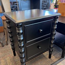 Classic Black Wood 2-Drawer End Table with Spindle Legs, New