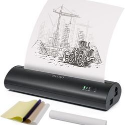 Portable Printer, Cordless Thermal Printer Mini Inkless Printer Compatible with Phone & PC Tattoo Stencil Printer for Travel, Home, Office, with Therm