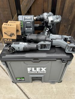 New Flex Tools 24V Four Piece Tool Kit With Rolling Tool Cart
