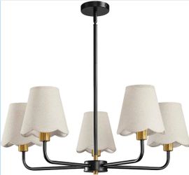 5-Light Black and Gold Chandelier with Fabric Shades