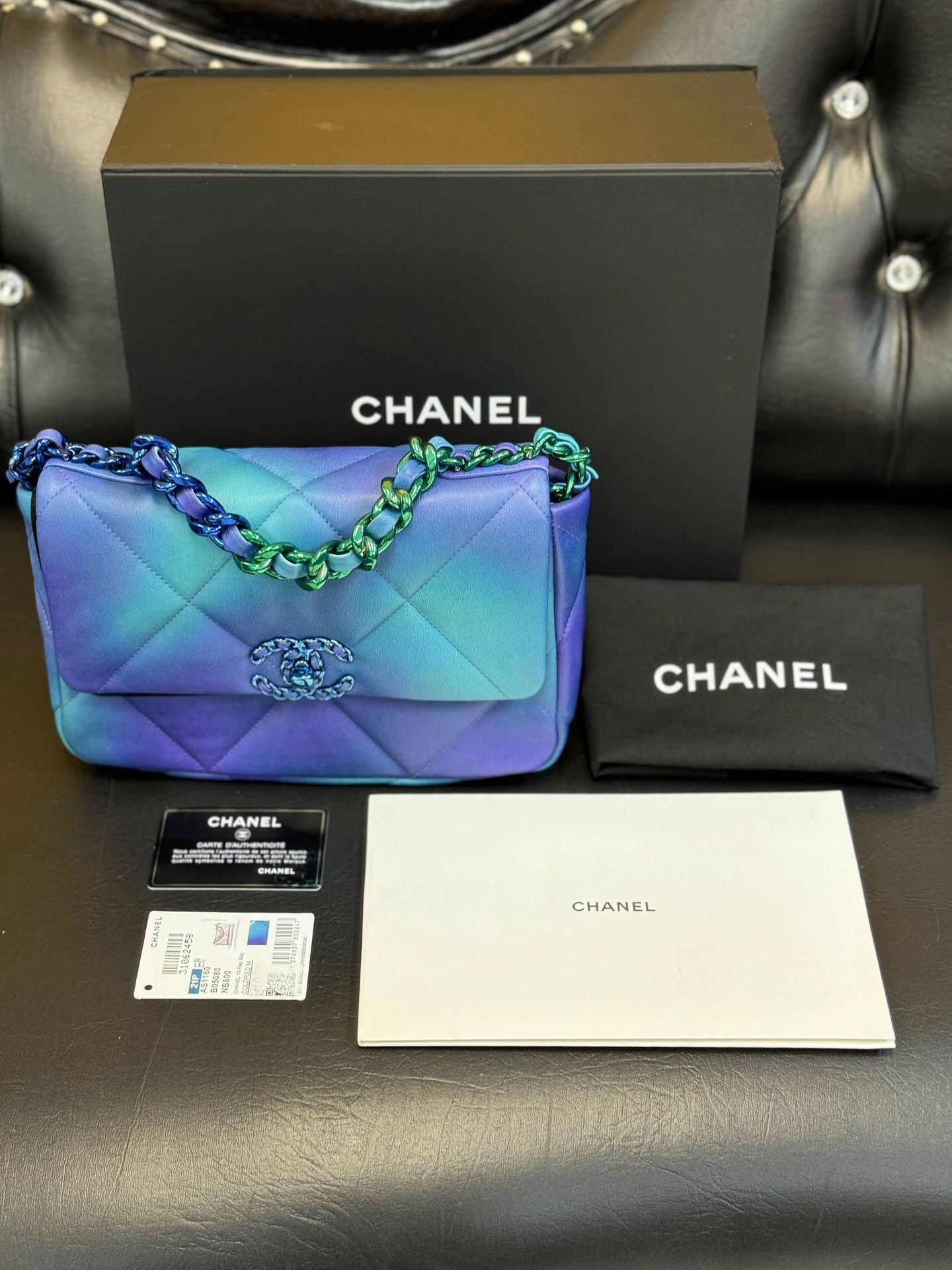 Brand New Chanel 2021 Medium Blue Tie Dye 19 Flap Bag Limited Edition