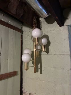 Vintage Brass Globe Chandelier / Hanging Light Fixture