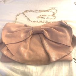 Valentino RED Leather Pink Bow Clutch Crossbody  Purse 100 % Genuine Made In Italy Like Almost New  Make Me An Offer