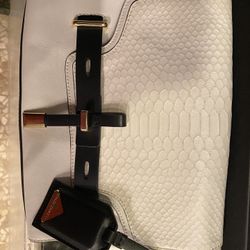 Vince Camino White Leather Black Accent Small Satchel Handbag 