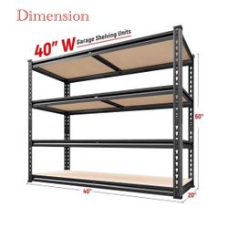 π₯¨40"WΓ20''DΓ60''H  Garage Shelving 2000LBS Storage Shelves Adjustable Metal Shelving Heavy Duty 4 Tier Garage Shelves 60" H Metal Shelves for Closet
