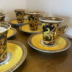 Versace Barocco Tea Cup And Saucer Set (6) Part Of A Collaboration Between Rosenthal And Versace