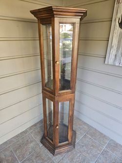Tall Wood and Glass Curio Display Cabinet