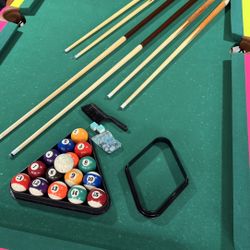 Pool table and Equipment. 