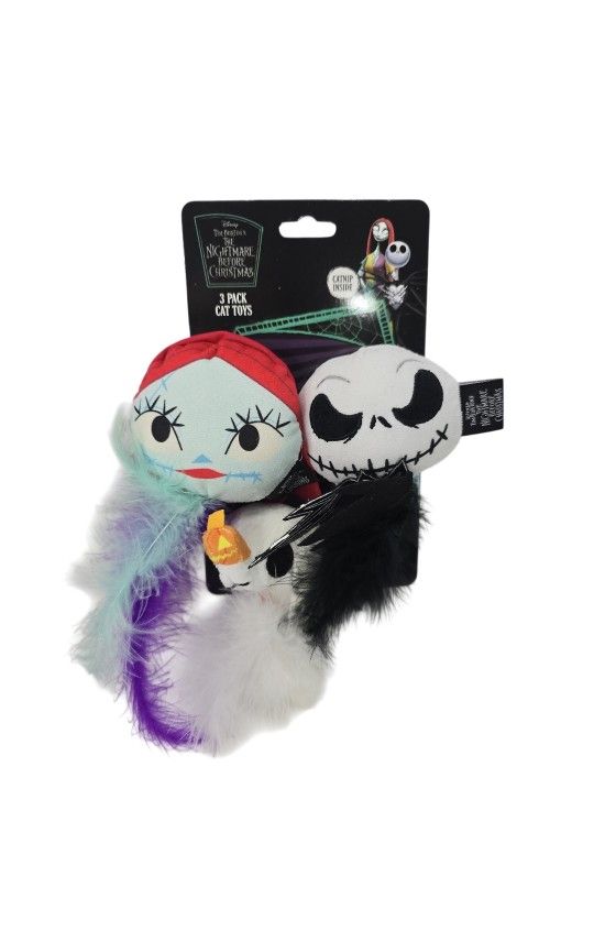Disney The Nightmare Before Christmas 3 Pack Cat Toy Catnip Sally Jack Zero New