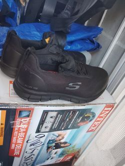 Skechers work shoes with a Slip-Resistant outsole and Air-Cooled Memory Foam insole