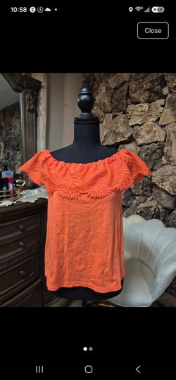 Orange ruffle off the shoulder top size xs