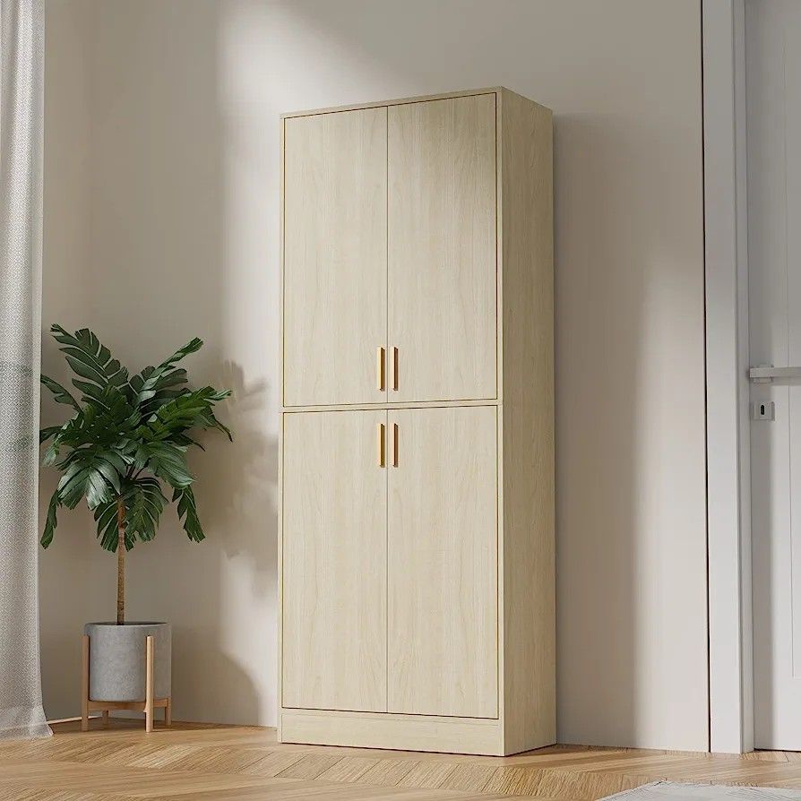 Cozy Castle Oak 71" Tall Freestanding Cabinet with Doors and Adjustable Shelves for Storage , Living Room, Kitchen Pantry ,