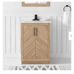 Huckleberry 24 in. Single Sink Weathered Tan Bath Vanity with White Engineered Marble Top (Assembled)