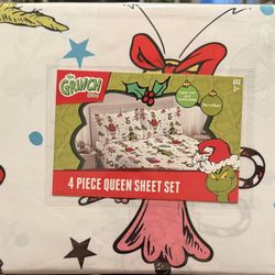 GRINCH 4 Piece Set Queen Sheets 