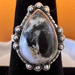 White Buffalo Turquoise Stone Southwestern Sterling Silver 925 Ring Size 6