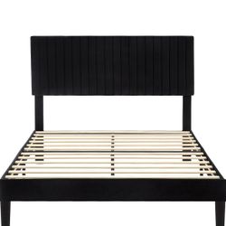 Queen Black Velvet Bed Frame With Mattress (Barely Used)