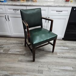 Vtg Antique Leather Office Dining Chair