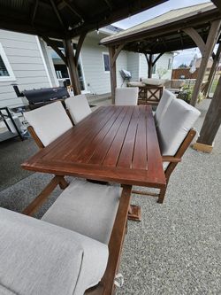 Outdoor Dining Table and six chairs, Eucalyptus from Plow and Hearth