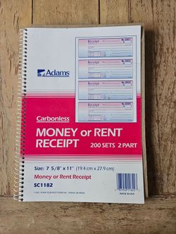 Adams brand spiral-bound money or rent receipt book, model SC1182