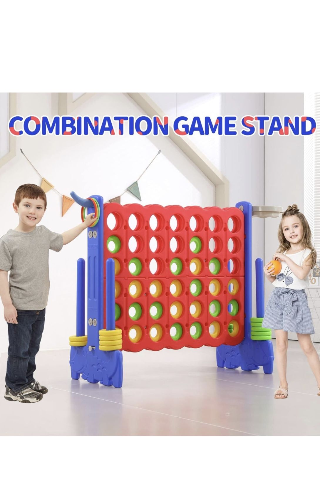 Kids Game Giant 4-in-a-Row Game, Basketball Hoop, Ring Toss,