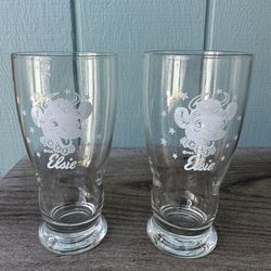 Elsie The Cow Clear Drinking Glass Tumblers Borden Milk Vintage 1950's EUC