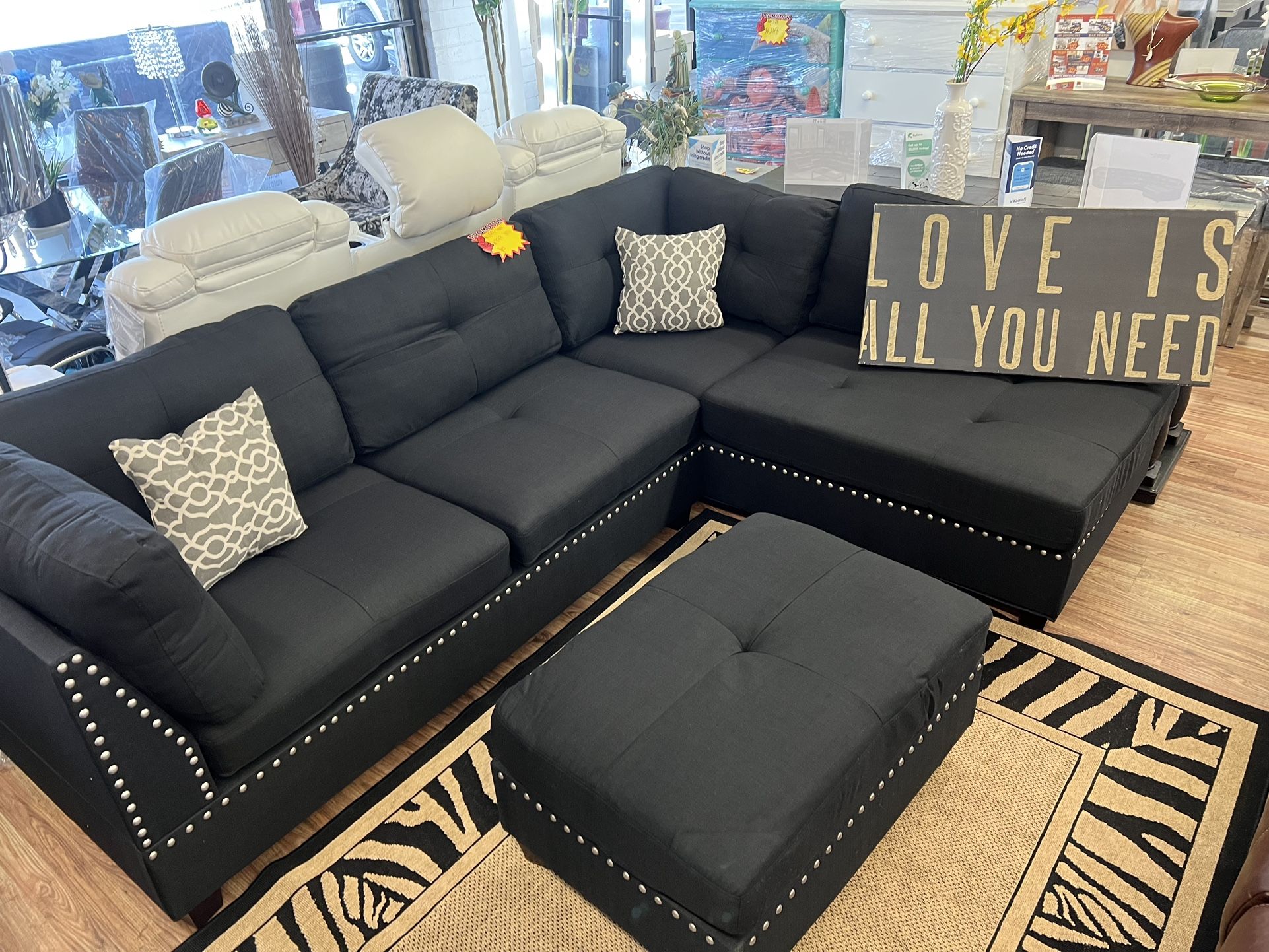 Black Sectional With Ottoman $899.